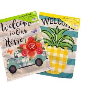 2 Garden Flags Bundle 12.5 x 18 Double Sided Welcome Spring Summer